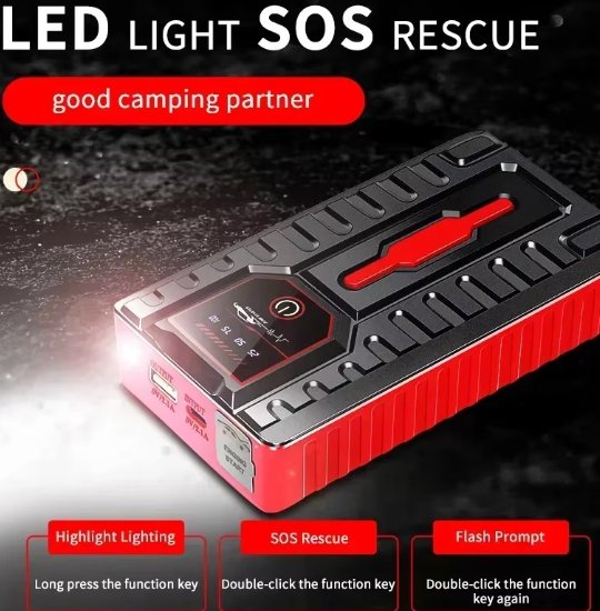 12V Car Battery Booster – Jump Starter with LED SOS Light